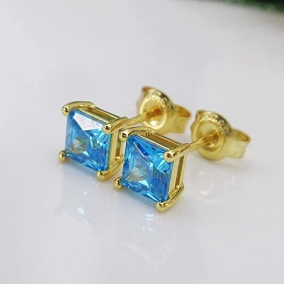 Lake Blue Topaz Stud Earrings - Picture 5 of 5